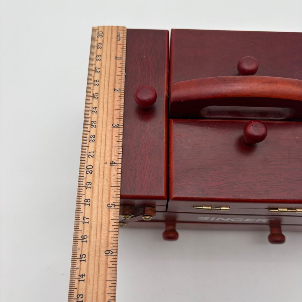 Singer Wooden Sewing Box Cantilever Accordion Jewelry Chest Cherry Finish 10.5in - Picture 7 of 10